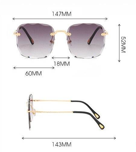 Sunglass Lover rimless oversize square sunglasses with gradient gray lenses gold metal temples and black temple tips