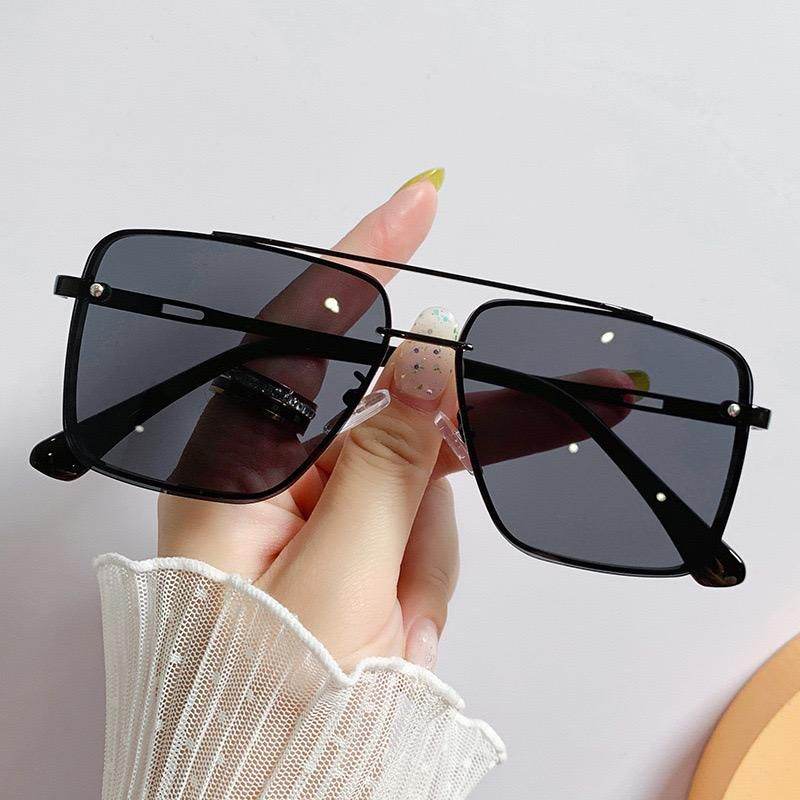 Sunglass Lover black square rimless sunglasses for women with dark lenses and stylish double bridge design