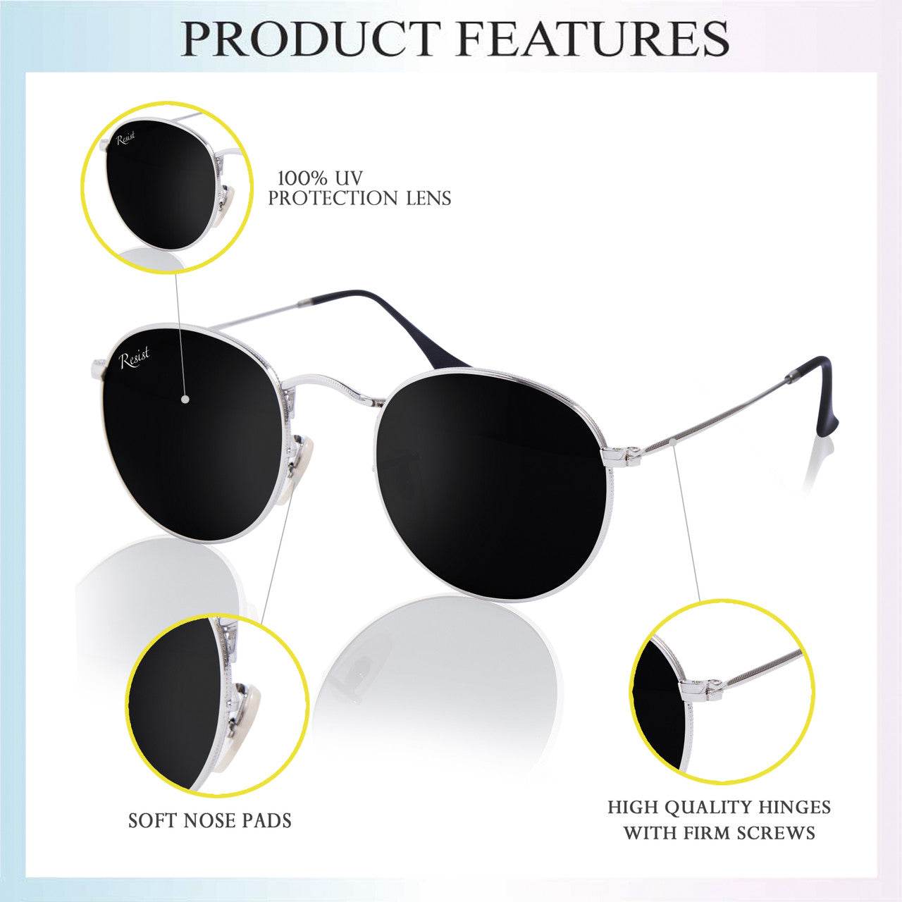 Thomas Round Sunglasses (Free Size, Silver Frame) - Sunglass Lover