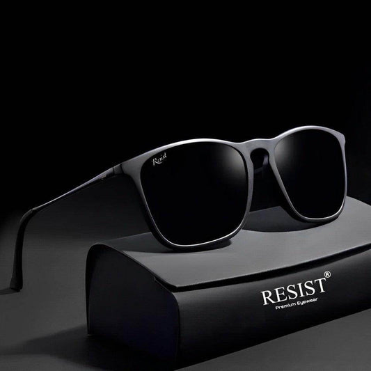 Sunglass Lover black wayfarer sunglasses for men and women on black case with polarized lenses and matte frame