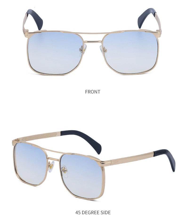 Sunglass Lover trendy square luxury sunglasses gold metal frame blue gradient lenses