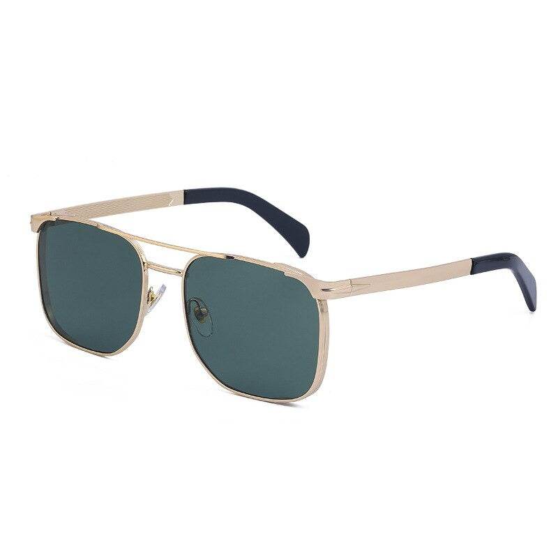 Sunglass Lover trendy square luxury sunglasses gold metal frame with dark green lenses and black temple tips