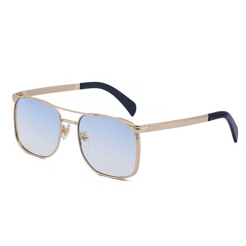 Sunglass Lover gold metal frame with blue gradient lenses and adjustable nose pads trendy square luxury sunglasses