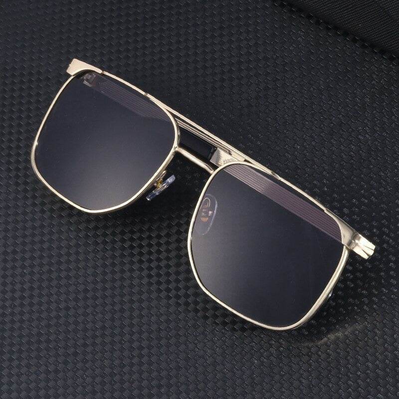 Sunglass Lover gold metal frame trendy square luxury sunglasses with dark lenses and double bridge