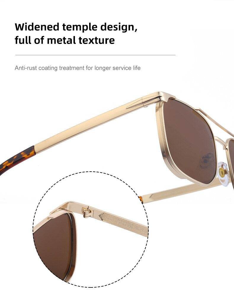 Sunglass Lover gold metal frame brown lens trendy square luxury sunglasses with widened temple and tortoiseshell tips