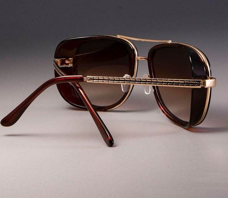 Sunglass Lover steampunk sunglasses for men brown gradient lenses gold metal double bridge frame