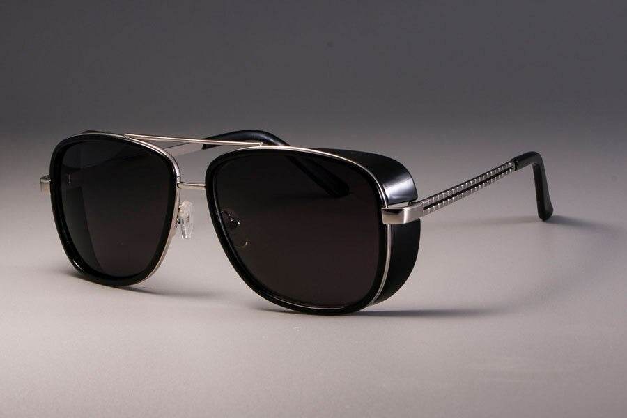 Sunglass Lover steampunk sunglasses for men black aviator with metal frame side shields and dark lenses