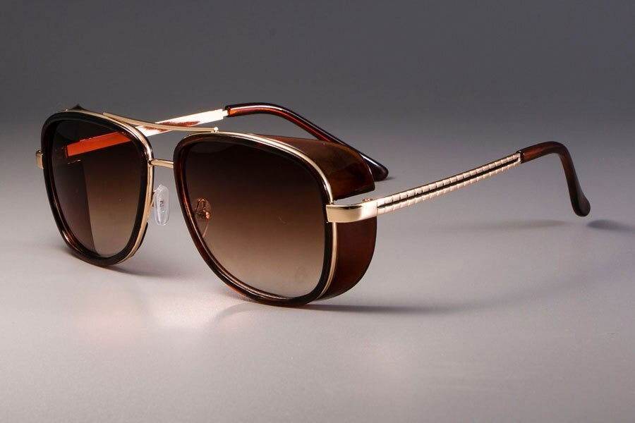 Sunglass Lover steampunk sunglasses for men brown gold aviator with side shields and gradient lenses