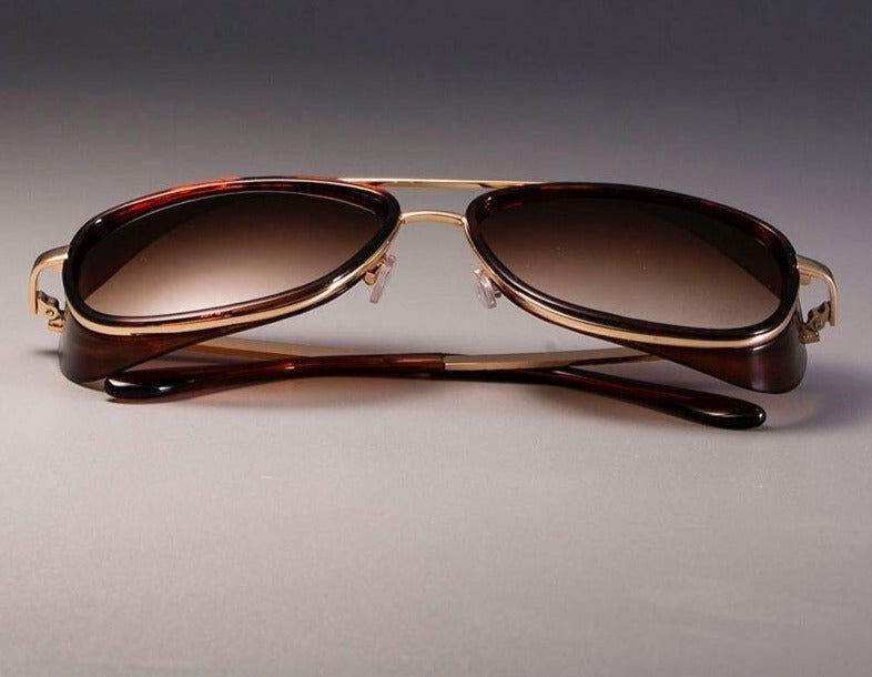 Sunglass Lover steampunk sunglasses for men brown gradient aviator with gold double bridge and tortoiseshell frame