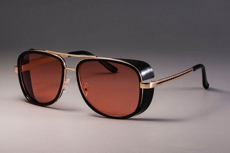 Sunglass Lover steampunk sunglasses for men brown lenses black and gold frame with side shields