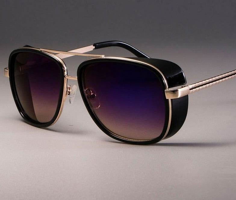 Sunglass Lover steampunk sunglasses for men with black gold frame and gradient purple lenses vintage aviator style