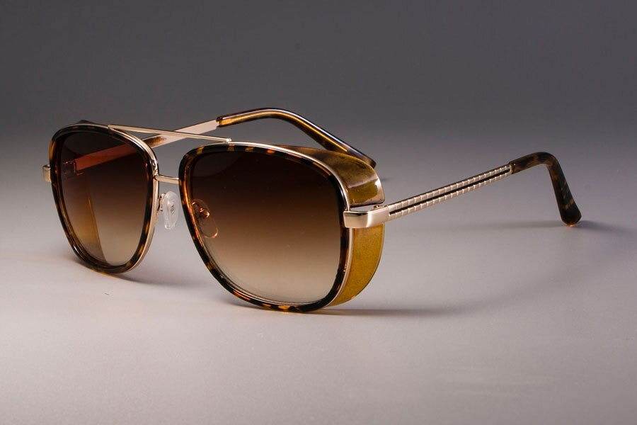 Sunglass Lover steampunk sunglasses for men brown gradient lenses tortoiseshell aviator frame with metal side shields
