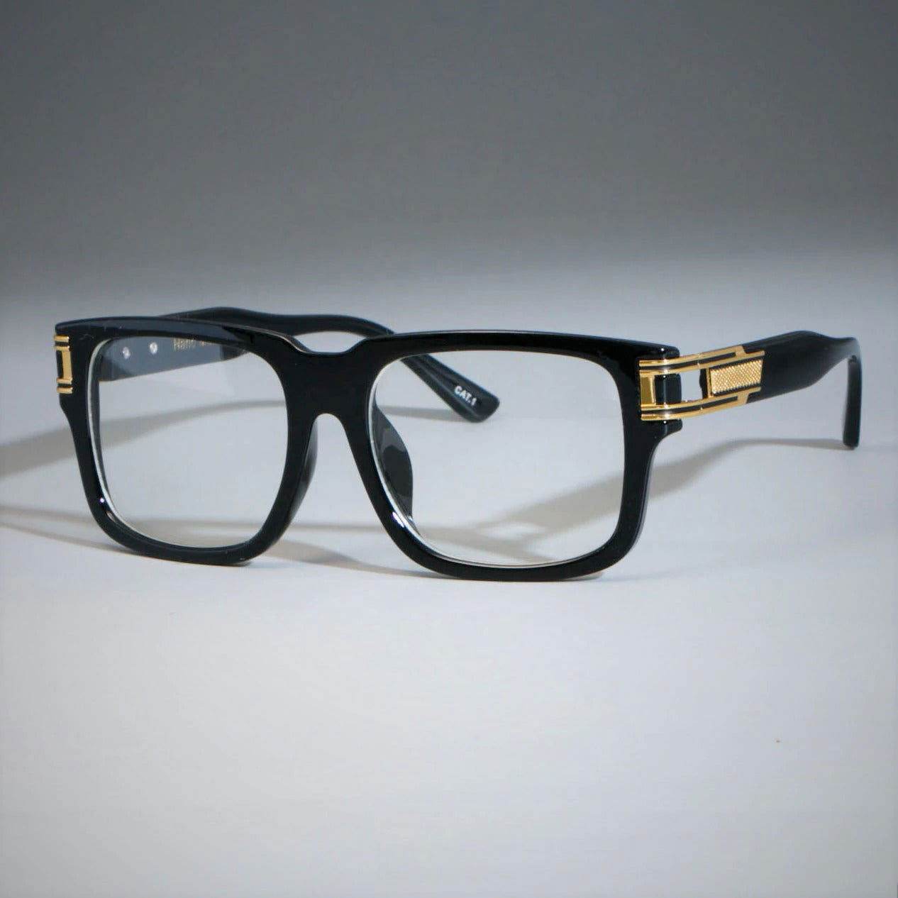 Sunglass Lover black acetate vintage thick square sunglasses with gold temple accents for style