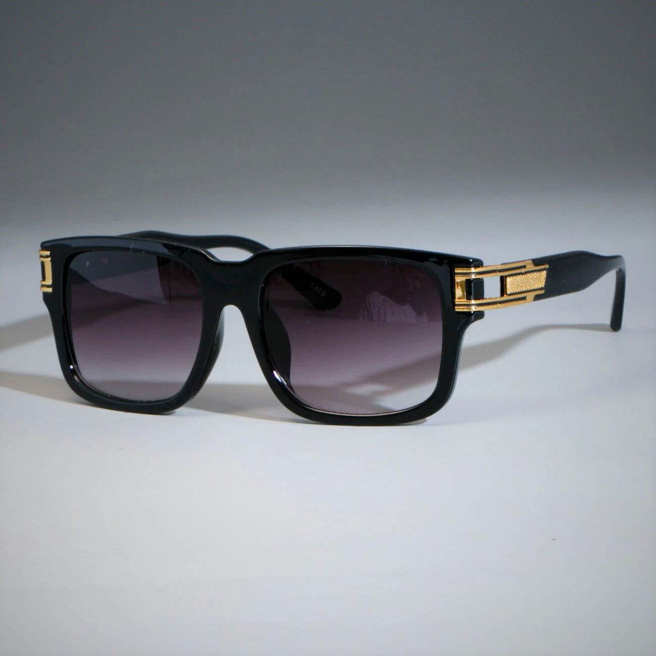 Sunglass Lover vintage thick square sunglasses black acetate frame with gold temple accents and gradient lenses