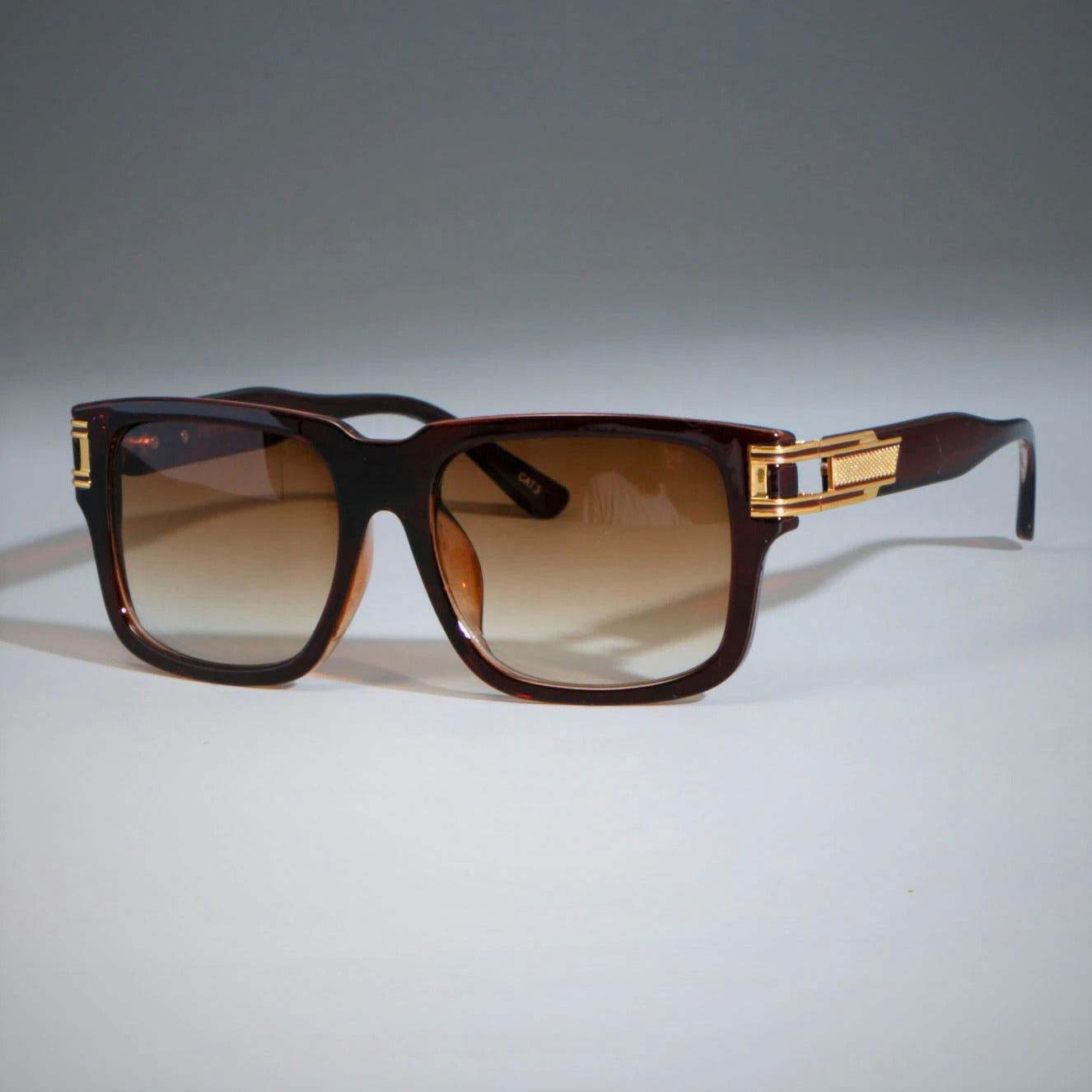 Sunglass Lover vintage thick square sunglasses brown tortoiseshell frame with gold accents and gradient lenses