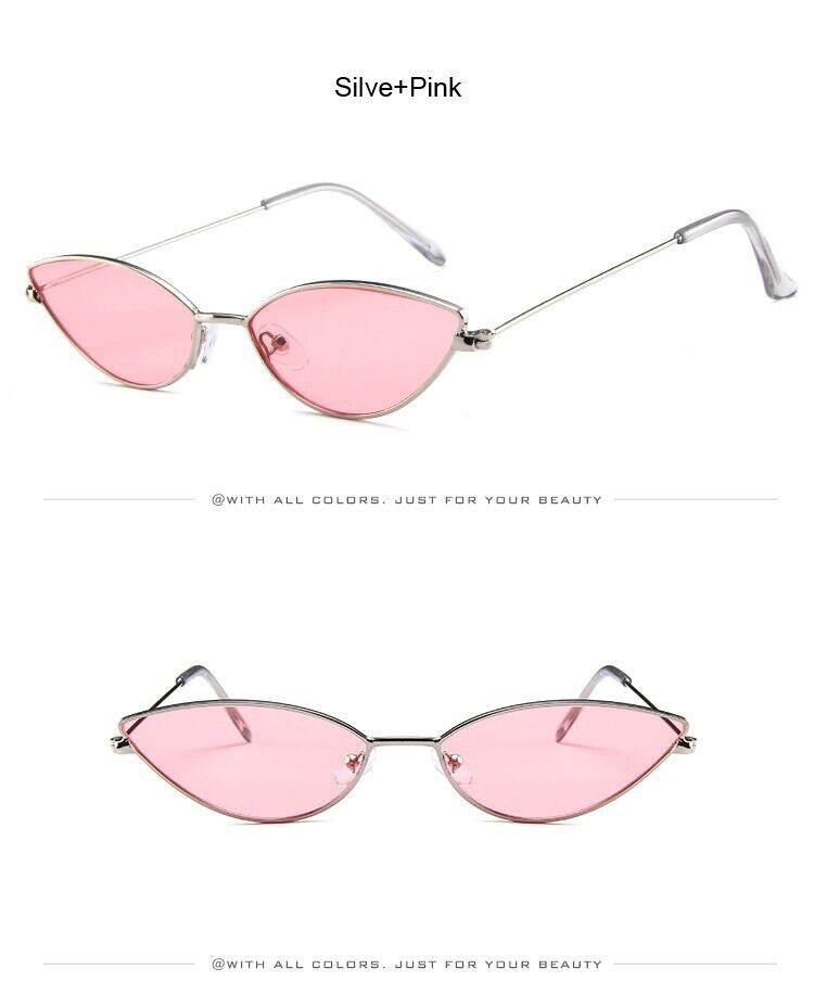 Sunglass Lover silver frame cat eye sunglasses for women with slim pink lenses fashionable