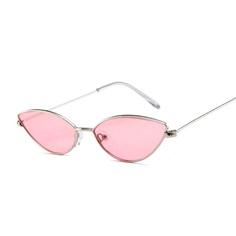 Sunglass Lover cat eye sunglasses for women pink tinted lenses silver metal frame slim temples