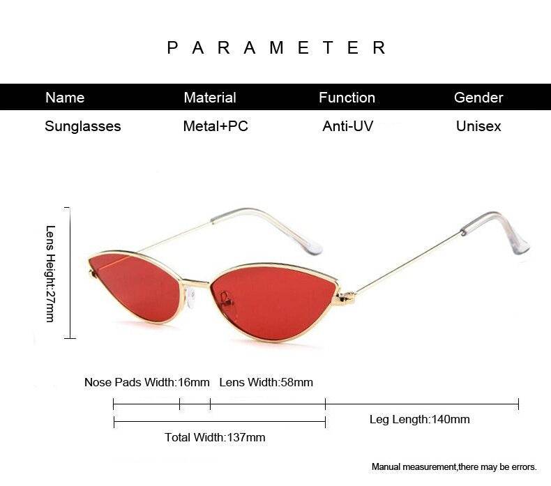 Sunglass Lover cat eye sunglasses for women red lenses gold metal frame slim temples anti UV