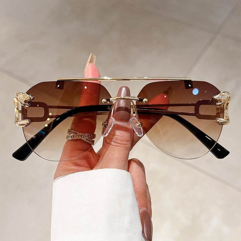 Sunglass Lover pilot sunglasses with ornate gold temples and brown gradient lenses retro aviator sunglasses for men and women