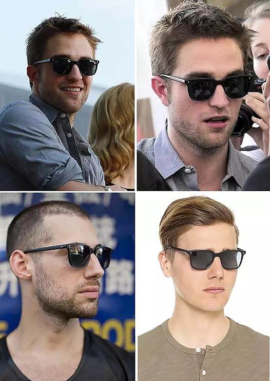 Sunglass Lover vintage square sunglasses in black shown on four male models in front and side views