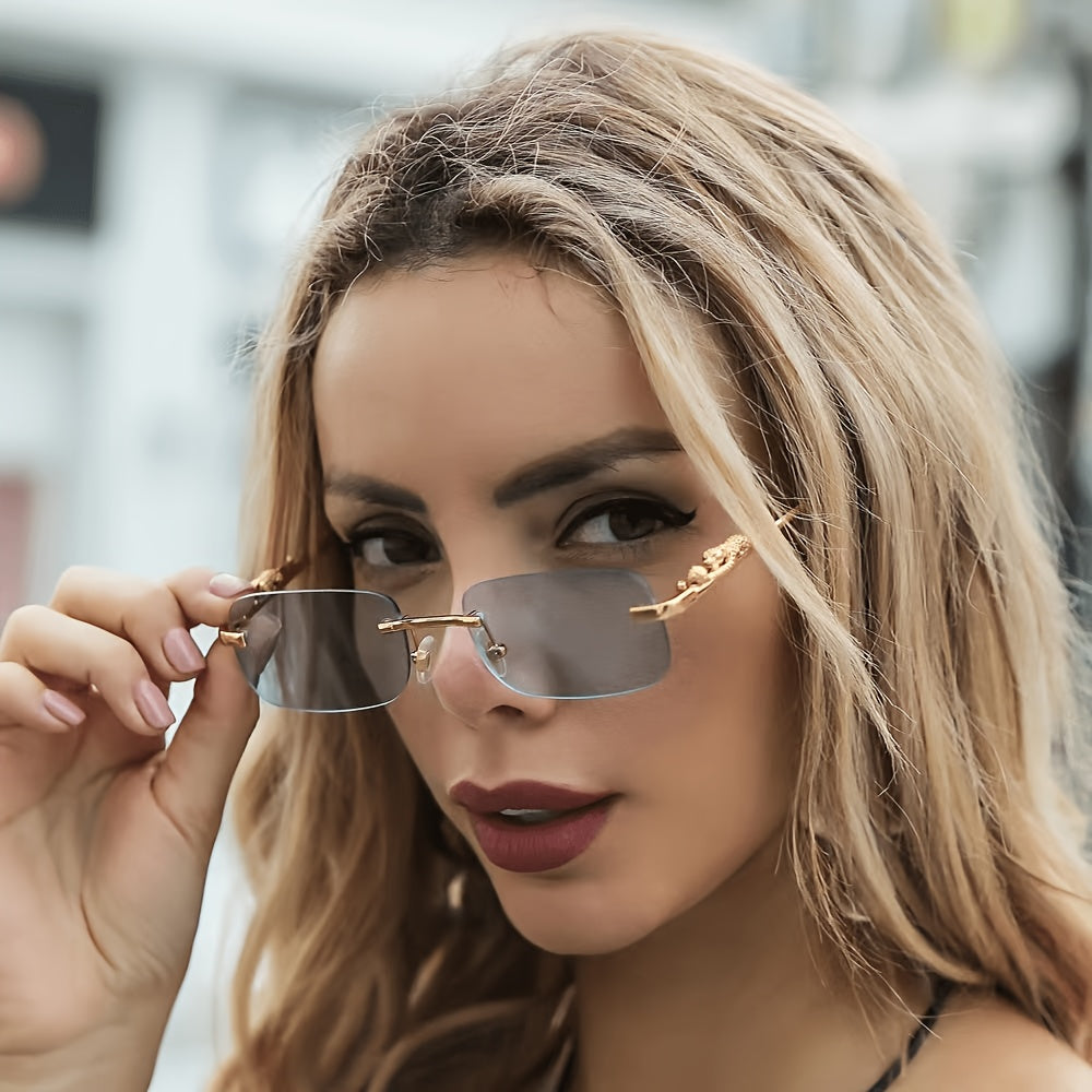 Fashion Rimless Rectangular Clear Lens Glasses for Men Women | Lightweight Minimalist Eyeglasses | Decorative Transparent Frame Eyewear