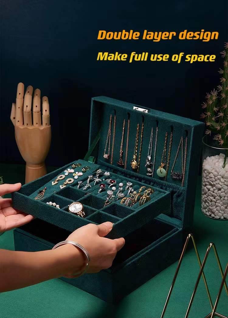 New Green 3-Layer Flannel Jewelry Organizer Box - Sunglass Lover