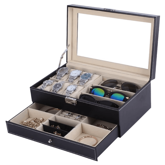 PU Leather Jewelry Storage Box Multifunctional Watch Glasses Collection Box - Sunglass Lover