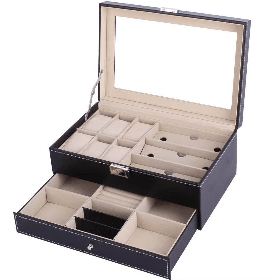 PU Leather Jewelry Storage Box Multifunctional Watch Glasses Collection Box - Sunglass Lover