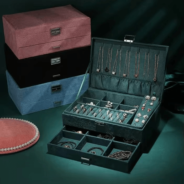 New Green 3-Layer Flannel Jewelry Organizer Box - Sunglass Lover