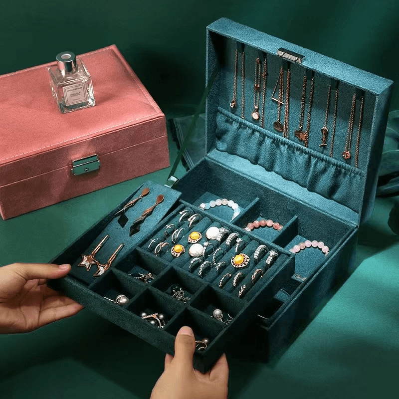 New Green 3-Layer Flannel Jewelry Organizer Box - Sunglass Lover