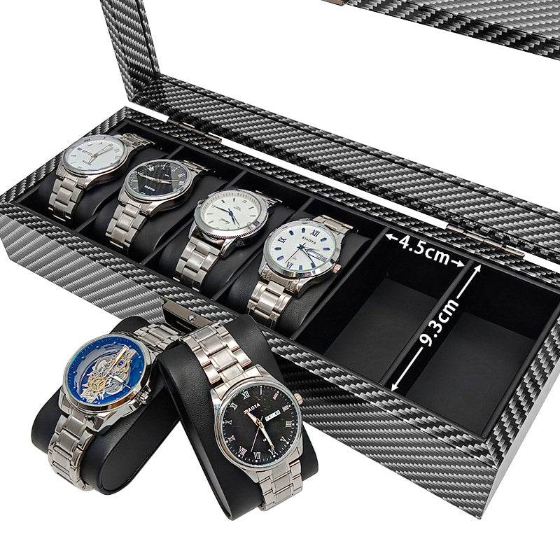 Black Carbon Fiber Glossy Wooden Watch Box – 6/10/12 Slot Storage Organizer - Sunglass Lover