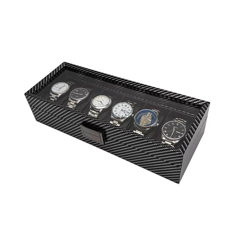Black Carbon Fiber Glossy Wooden Watch Box – 6/10/12 Slot Storage Organizer - Sunglass Lover