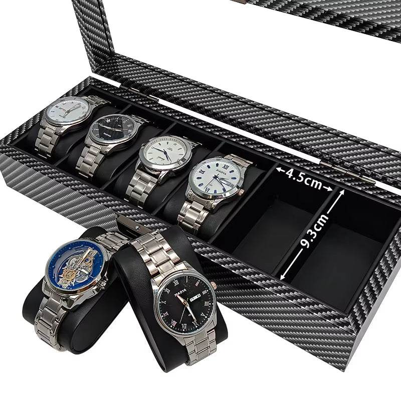 Black Carbon Fiber Glossy Wooden Watch Box – 6/10/12 Slot Storage Organizer - Sunglass Lover