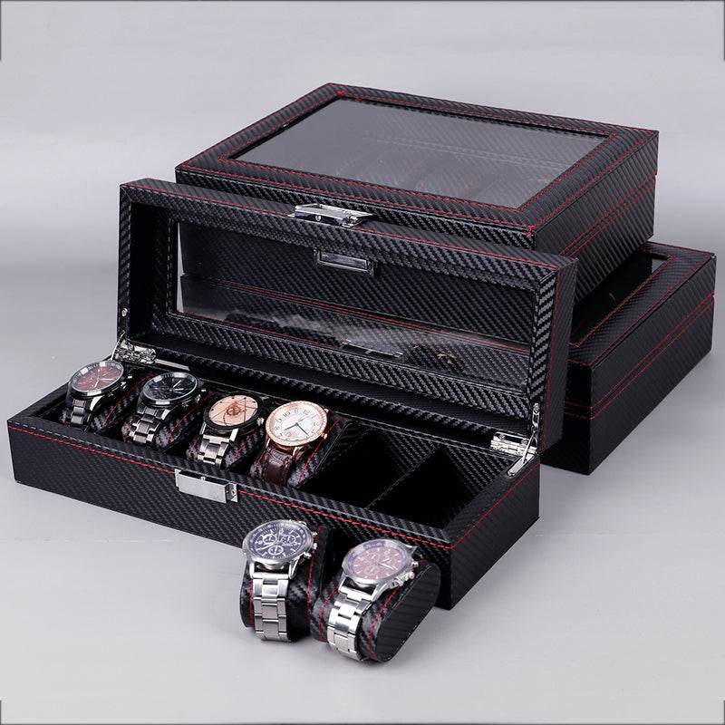 Black Carbon Fiber Glossy Wooden Watch Box – 6/10/12 Slot Storage Organizer - Sunglass Lover