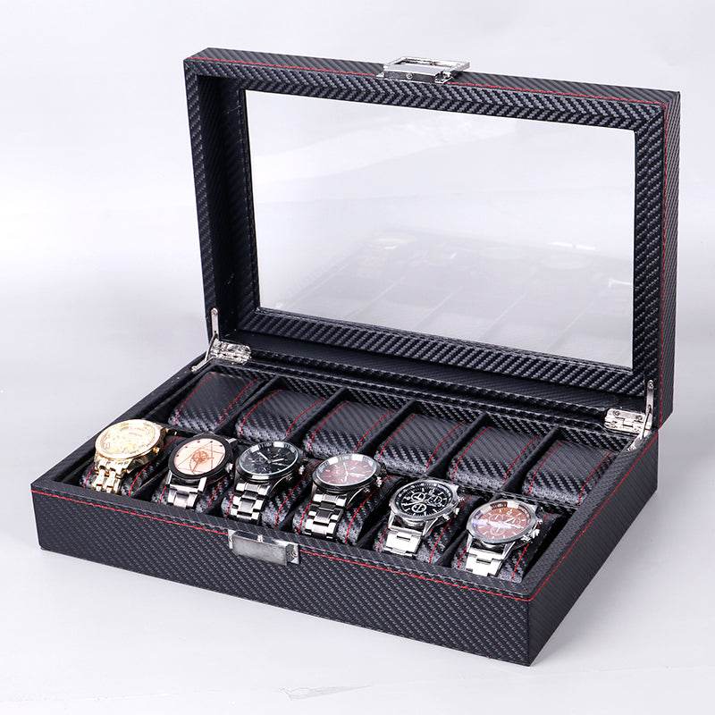 Black Carbon Fiber Glossy Wooden Watch Box – 6/10/12 Slot Storage Organizer - Sunglass Lover