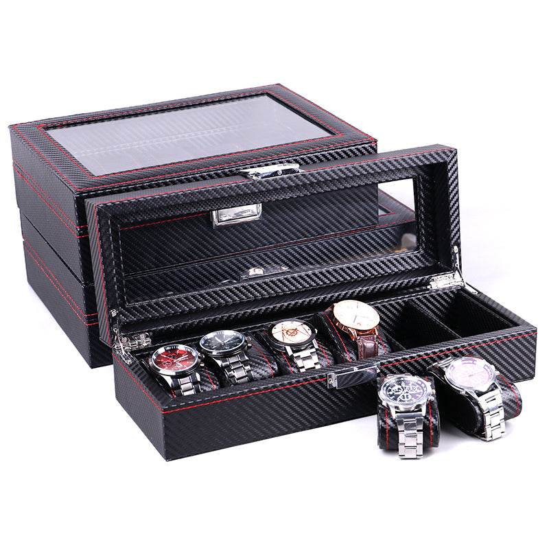 Black Carbon Fiber Glossy Wooden Watch Box – 6/10/12 Slot Storage Organizer - Sunglass Lover