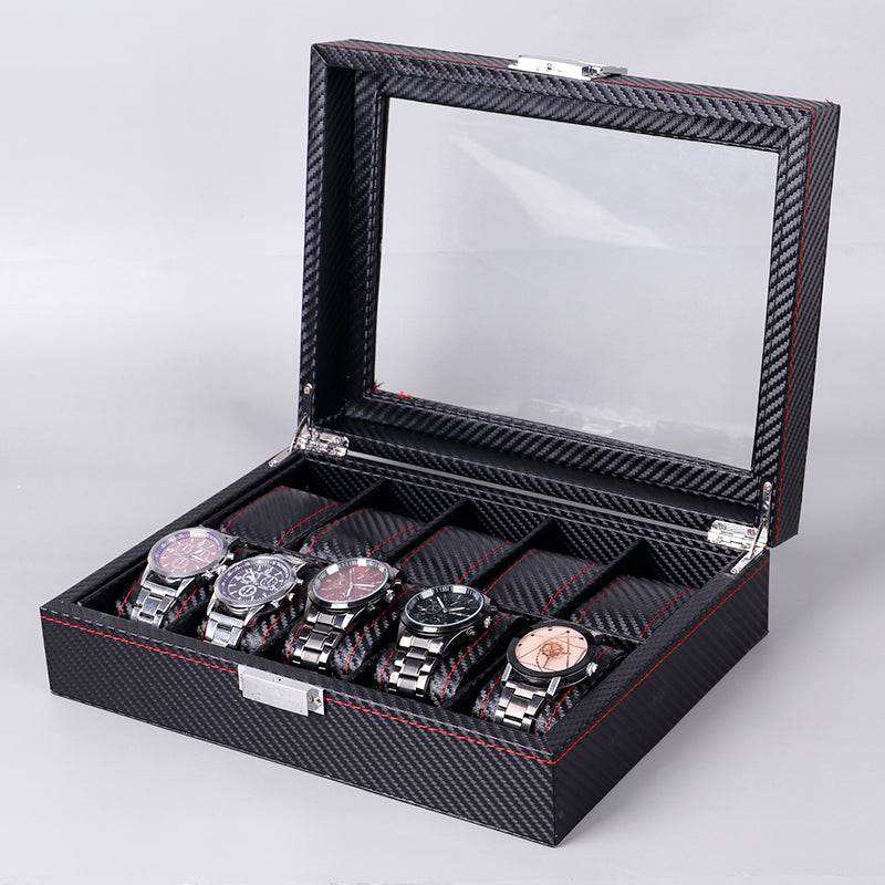 Black Carbon Fiber Glossy Wooden Watch Box – 6/10/12 Slot Storage Organizer - Sunglass Lover