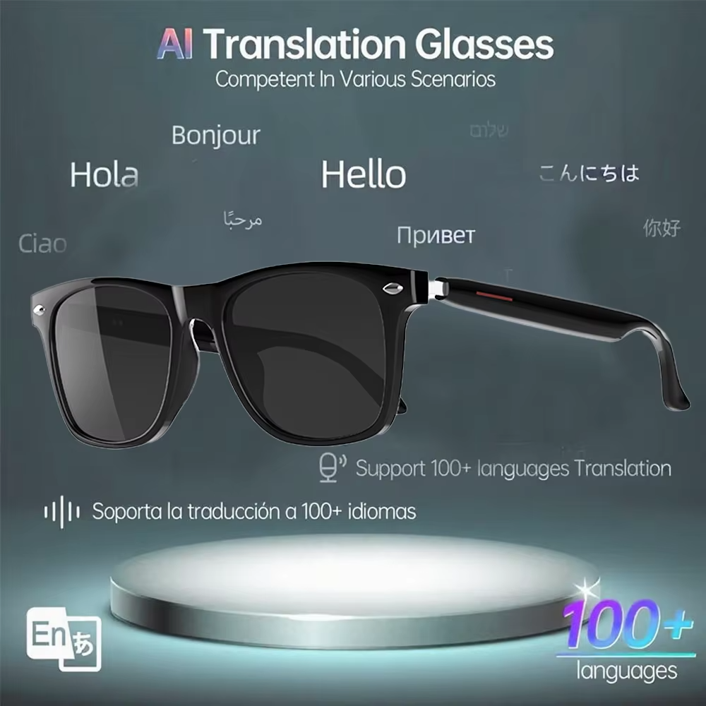AI Smart Translation Glasses with Bluetooth Calling & Music | UV400 Smart Sports Sunglasses | Voice Control Wireless Eyewear