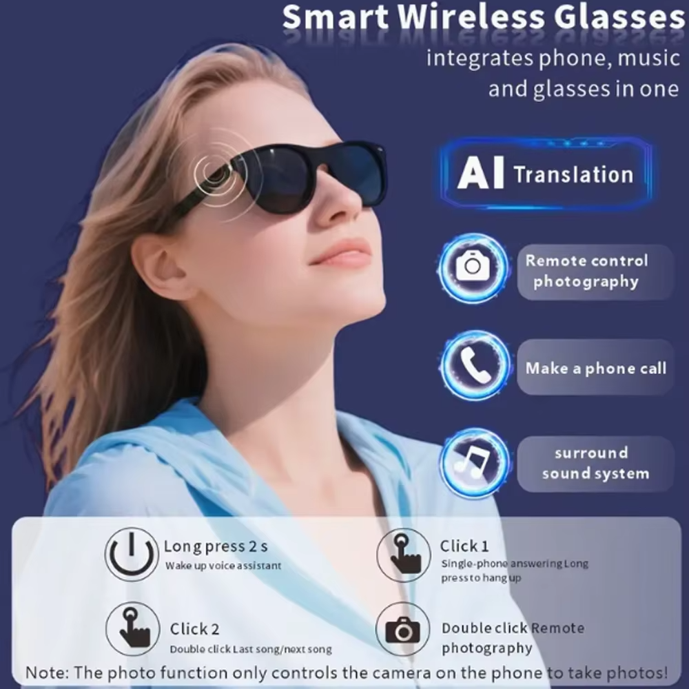 AI Smart Translation Glasses with Bluetooth Calling & Music | UV400 Smart Sports Sunglasses | Voice Control Wireless Eyewear