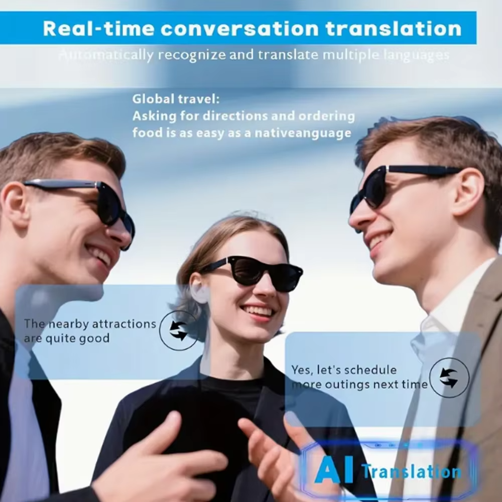 AI Smart Translation Glasses with Bluetooth Calling & Music | UV400 Smart Sports Sunglasses | Voice Control Wireless Eyewear