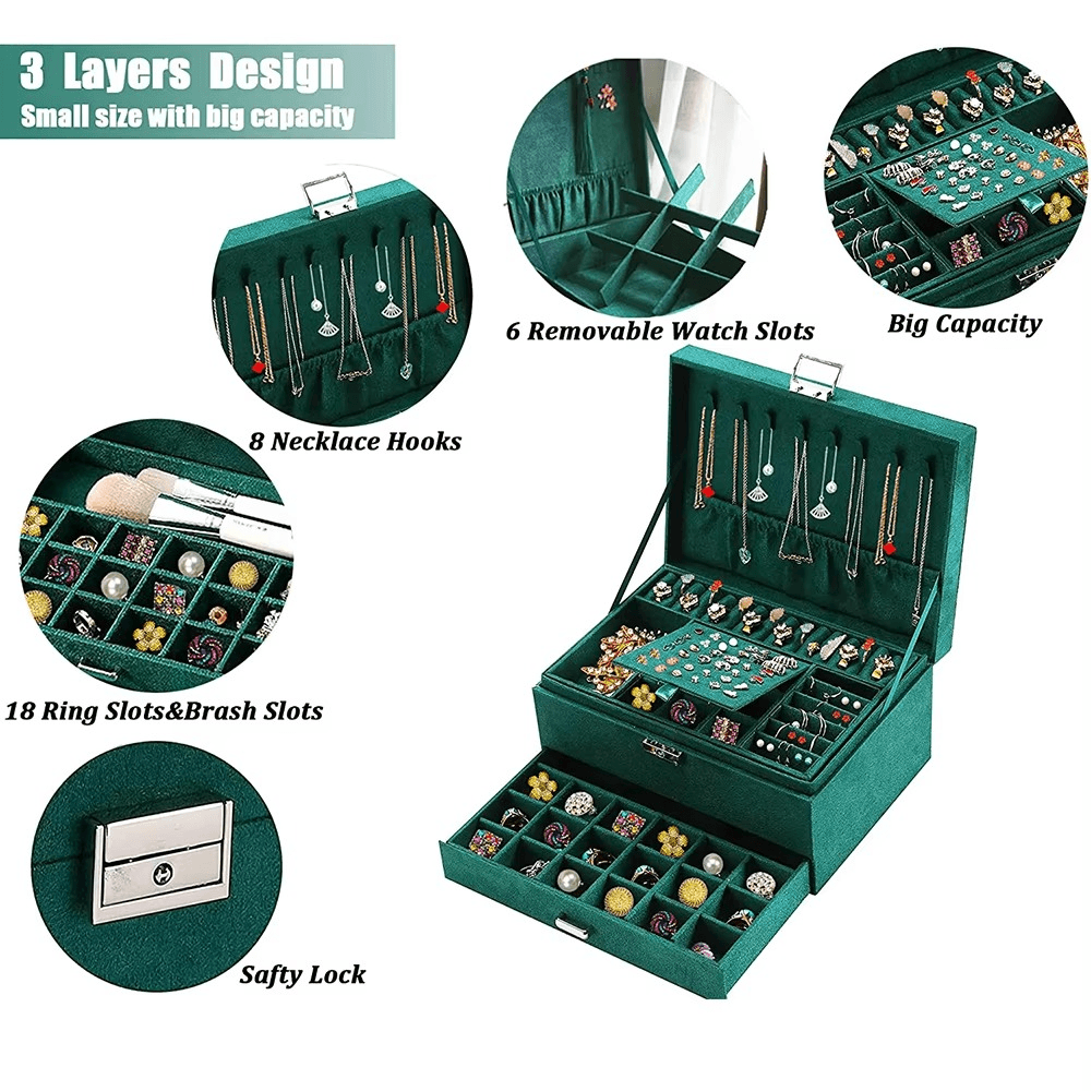 Large Velvet Ring Necklace Earring Jewelry Packaging Organizer Box - Sunglass Lover