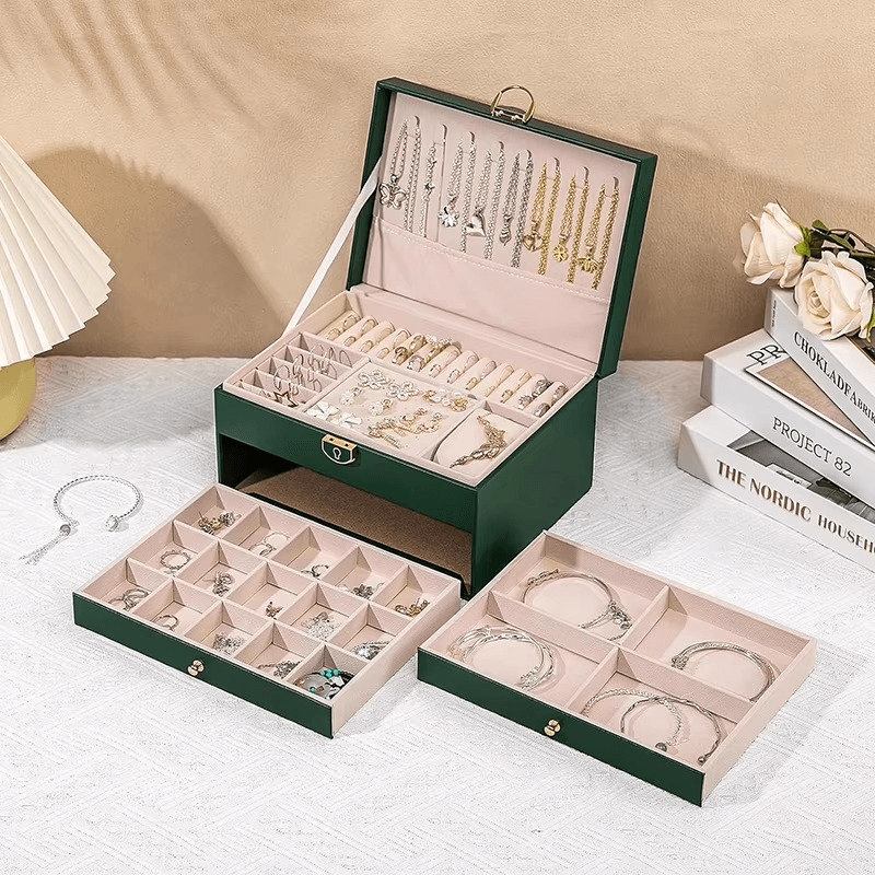 Large 3-Layer Jewelry Box Organizer with Lock & 2 Drawers for Women - Sunglass Lover