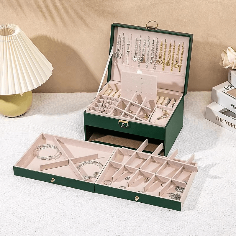Large 3-Layer Jewelry Box Organizer with Lock & 2 Drawers for Women - Sunglass Lover