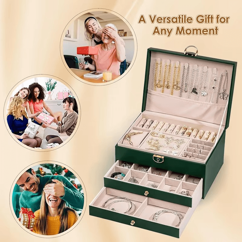 Large 3-Layer Jewelry Box Organizer with Lock & 2 Drawers for Women - Sunglass Lover