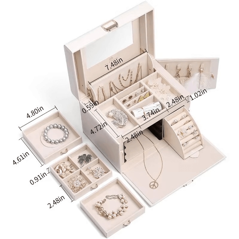 Leather 3-Tier Luxury Travel Jewelry Box with Lock and Mirror - Sunglass Lover