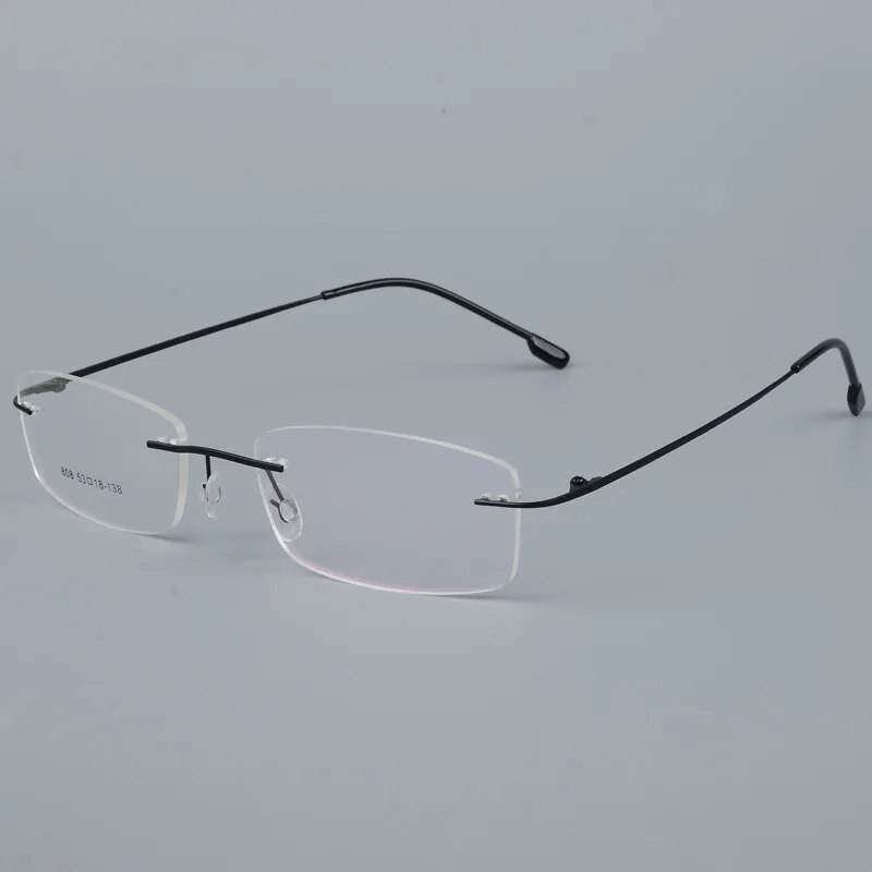 Sunglass Lover titanium rimless glasses frame for men with thin black titanium temples and rectangular lenses