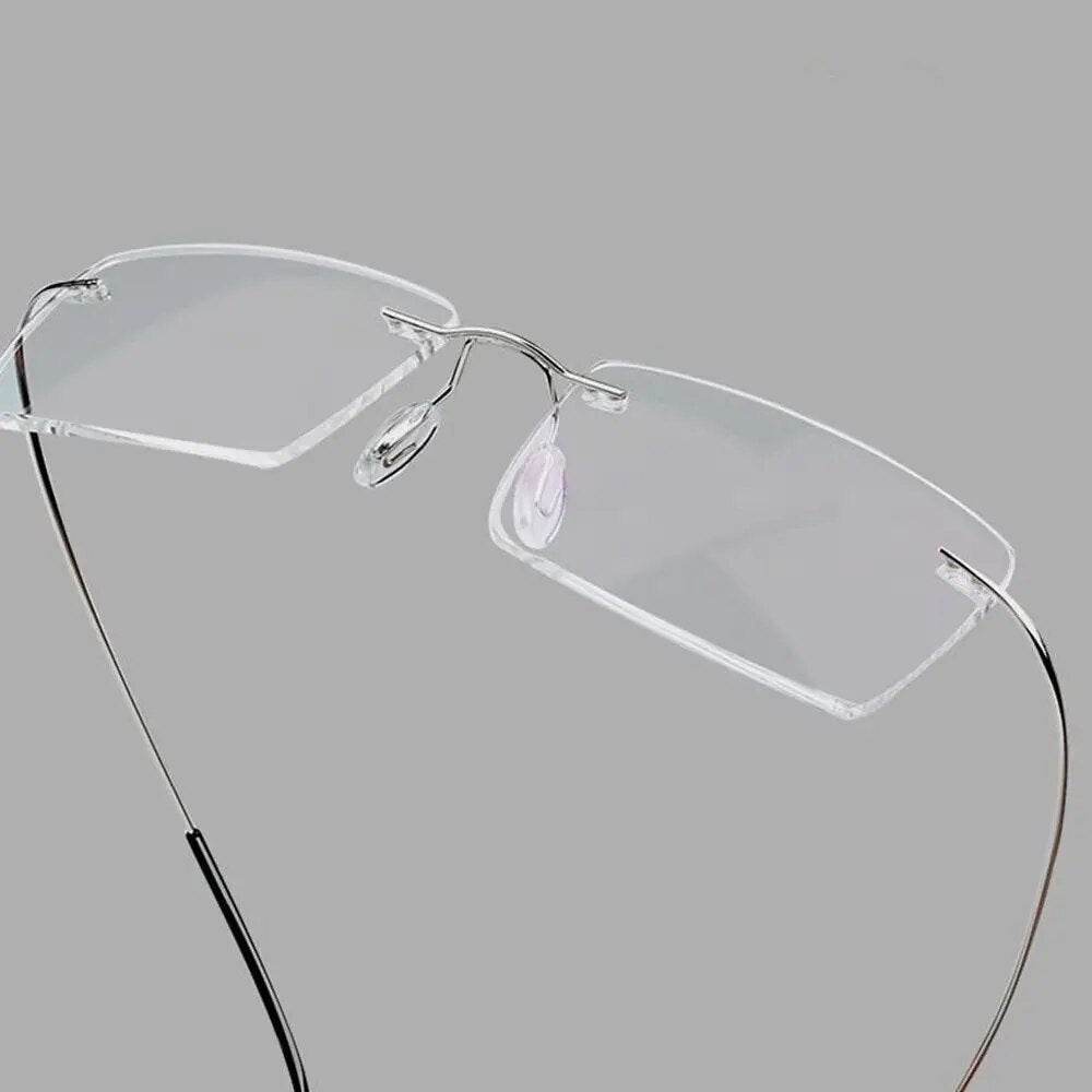 Sunglass Lover titanium rimless glasses frame for men clear lenses adjustable nose pads slim silver temples