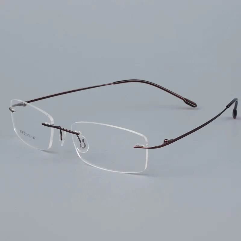 Sunglass Lover rimless eyeglasses with thin brown temples and adjustable nose pads titanium rimless glasses frame for men