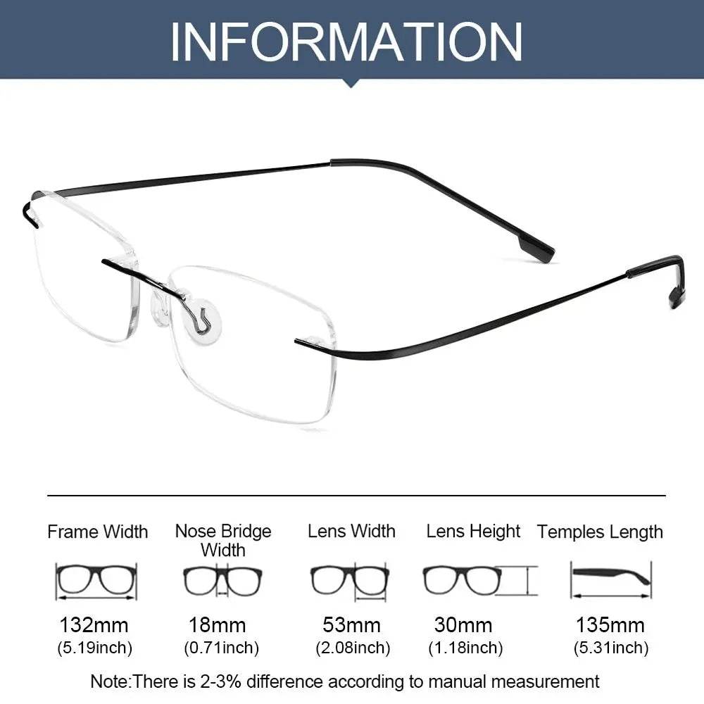 Sunglass Lover rimless eyeglasses with black temples and clear lenses titanium rimless glasses frame for men