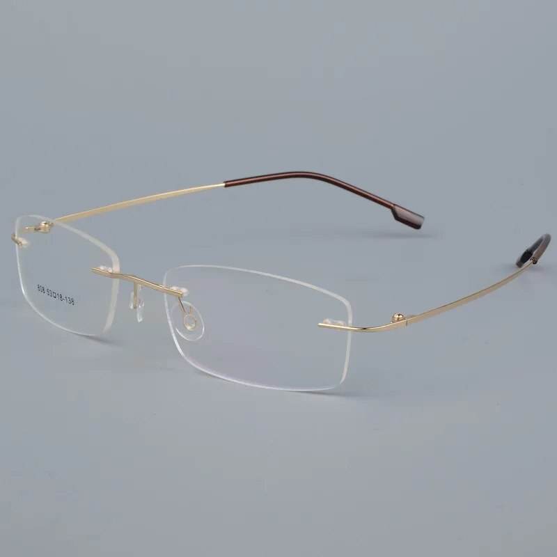 Sunglass Lover gold temple rimless eyeglasses with clear rectangular lenses titanium rimless glasses frame for men